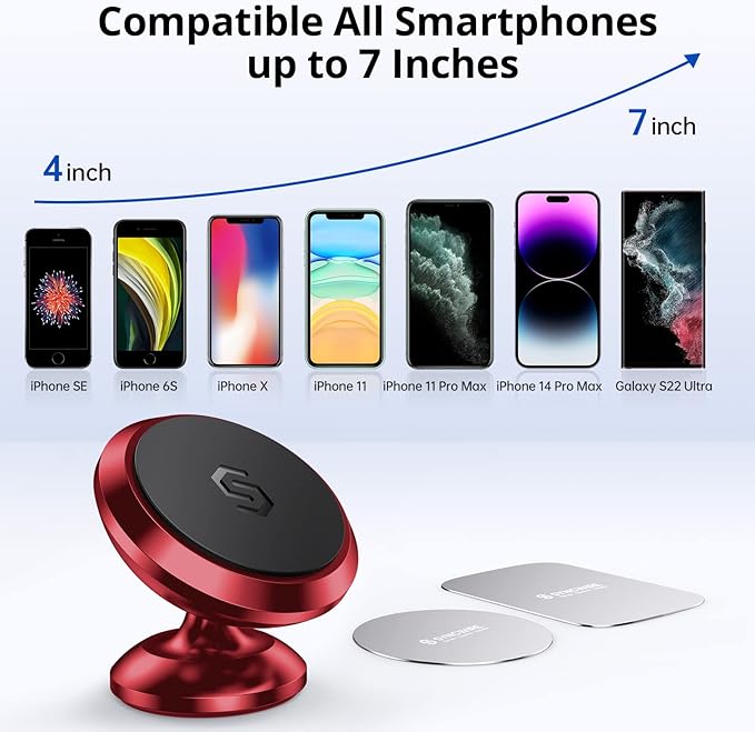 Magnetic Phone Car Mount, Syncwire Car Phone Holder for Dashboard, Cell Phone Car Kits, 360° Adjustable Magnet Cell Phone Mount Compatible with iPhone, Samsung, LG, GPS, Mini Tablet - Red