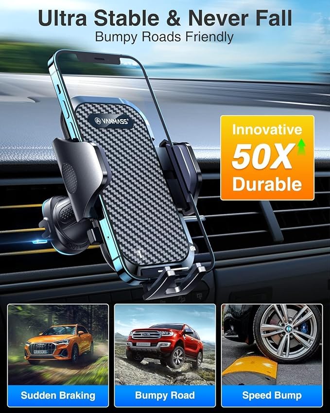 VANMASS 2026 Phone Holders for Your Car Ultimate Military-Grade Car Phone Holder MountใPatent & Safety CertsใUpgraded Shockproof Truck Air Vent Phone Mount for iPhone 17 Pro Max 16 15 Samsung Android