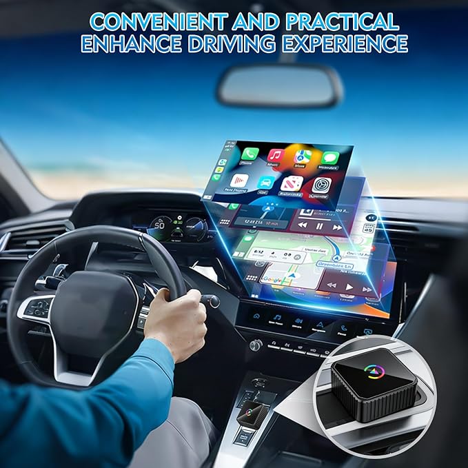 Wireless CarPlay Adapter, 2-in-1 Mini CarPlay & Android Auto Wireless Adapter, Plug & Play, Auto Connect, Car Accessories, Car Play Dongle Compatible with iPhone & Android