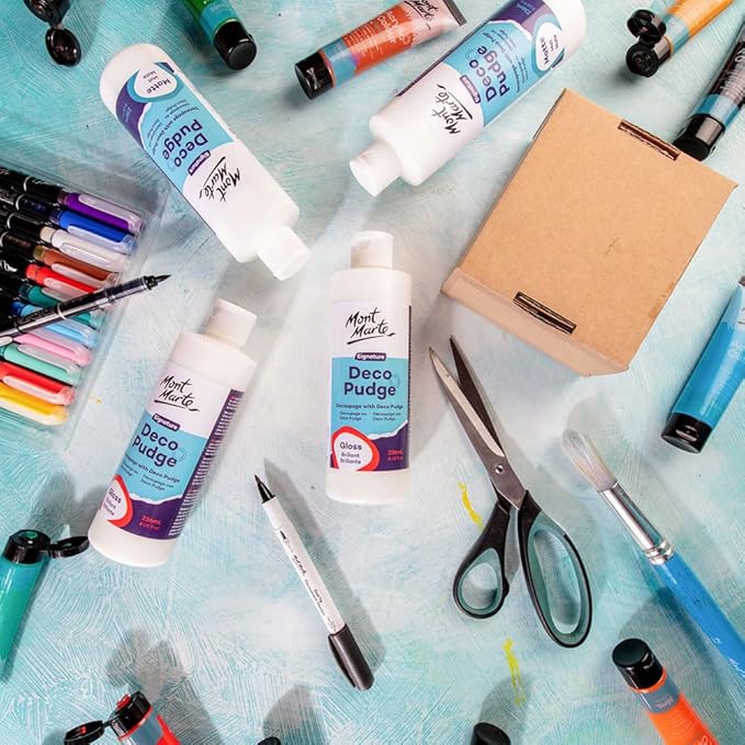 Mont Marte Deco Pudge Craft Varnish Signature 236ml (8 US fl.oz) 3PACK- Gloss, Multi-Purpose Clear Craft Sealer, Varnish, Decoupage Glue, Ideal for Acrylic Paints, Paper, Wood, Ceramics, Fabrics, Clay