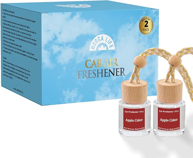 HoogaLife Car Air Freshener Diffuser 2 Pack Hanging Air Freshener Diffuser - Apple Cider Fragrance Oil Air D iffuser for Car, 45+ days Long Lasting Fragrance Made in USA (F11)