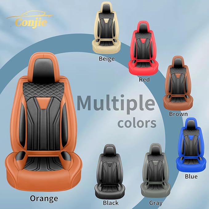 Fit Juke Car Seat Covers Compatible with Nissan Juke 2012-2015 2016 - Premium Leather, Waterproof Breathable, All-Weather Seat Cushion Protecto&Airbag Compatible (2 Front Seat Orange&Black)