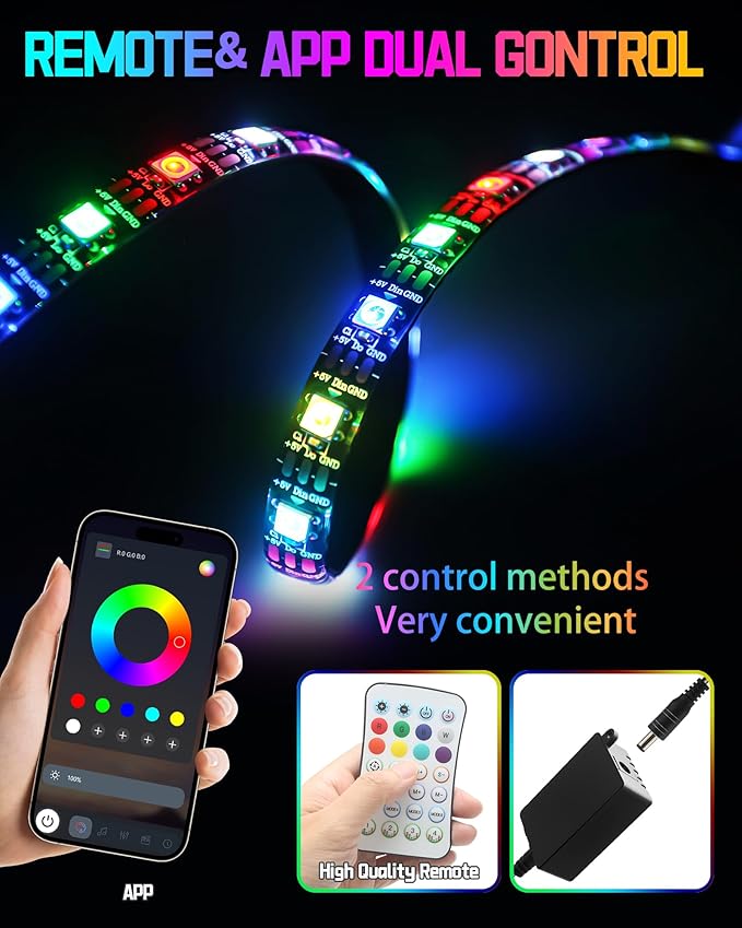 Interior LED Lights for Car, Flexible LED Strip with App and Remote Control, USB-A/C RGB Lights with DIY Mode and Music Mode, 72 LEDs