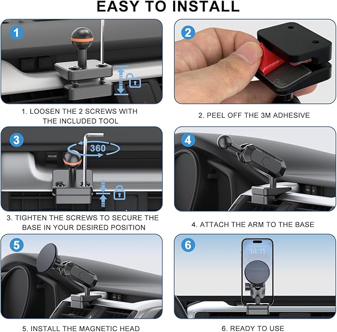5th Gen Toyota 4Runner Phone Mount Holder, Dash Metal Magnetic Phone Holder for 4Runner 2024 2023 2022 2021 2020-2010, Toyota 4Runner Accessories for iPhone and MagSafe Cases