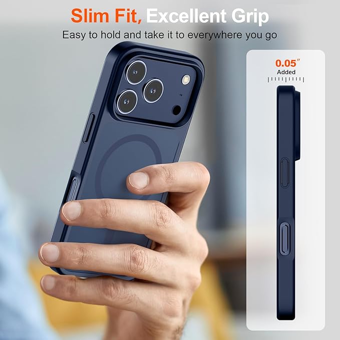 SUPFINE Magnetic for iPhone 17 Pro Max Case with Screen Protector (Compatible with MagSafe)(Military Grade Drop Protection) Translucent Matte Shockproof with Anti-Fingerprint Phone Cover,Dark Blue