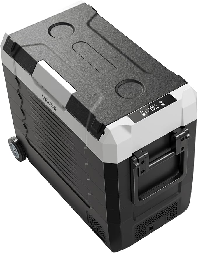 VEVOR Car Refrigerator, DC 12/24V AC100-240V Compressor Electric Cooler, -4°F to 68°F Truck Refrigerator with APP Control, Wheels & Dual Zone, 58 QT Cars Cooler for RVs, Boats, Camping, Fishing