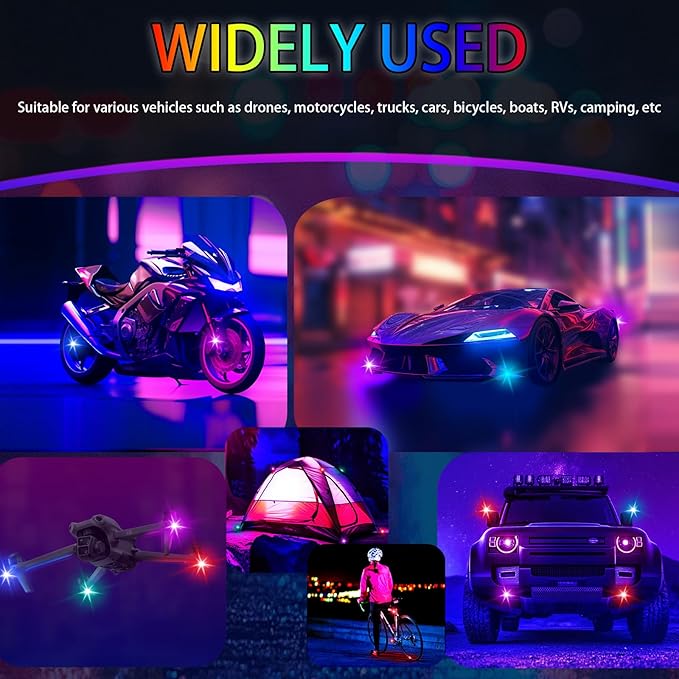 8PCS RGB Led Aircraft Strobe Lights For Cars, 8Colors High Brightness Wireless Led Strobe Light with Remote Control USB Waterproof Anti-Collision Warning Lights For Motorcycle Drone Aircraft Bike Boat