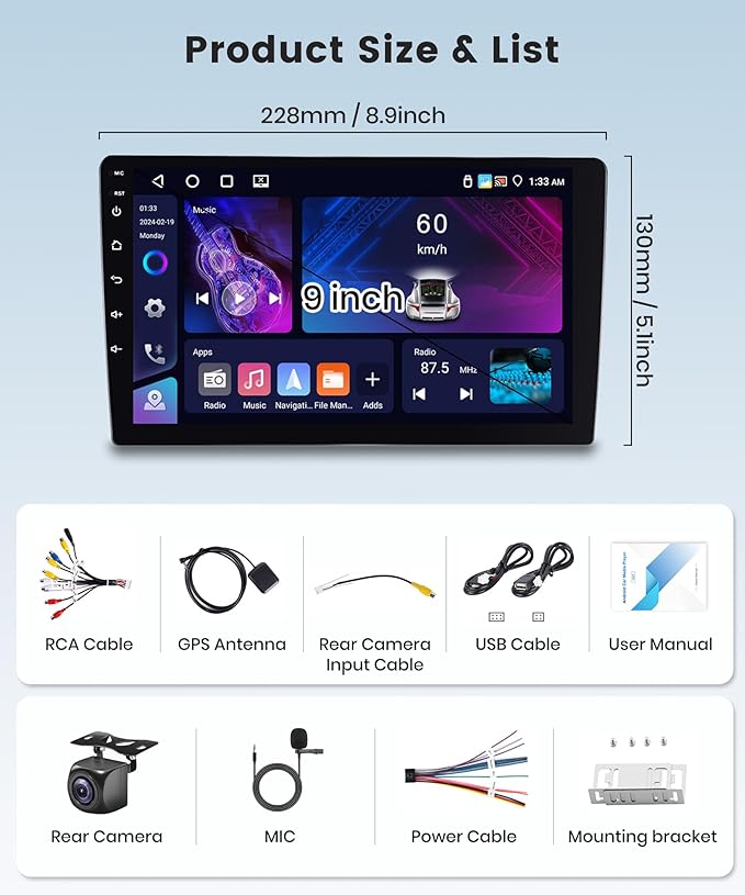 4Core 4G+64G Android Car Radio for Honda Odyssey 2005-2010, Rimoody Car Stereo Carplay Android auto 10.1 Inch Touch Screen GPS WiFi EQ Mirror Link Bluetooth FM Backup Camera