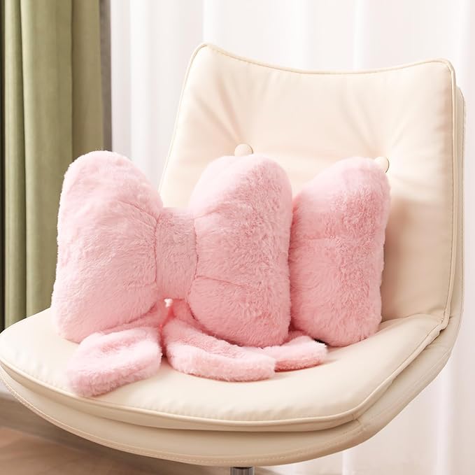 Macarrie 2 Pcs Car Neck Pillow Plush Butterfly Bow Car Headrest Pillow Comfortable Seat Neck Support Cute Head Rest Accessories for Driving Travel Driver Chair Girl Style Interior Decor(Pink)