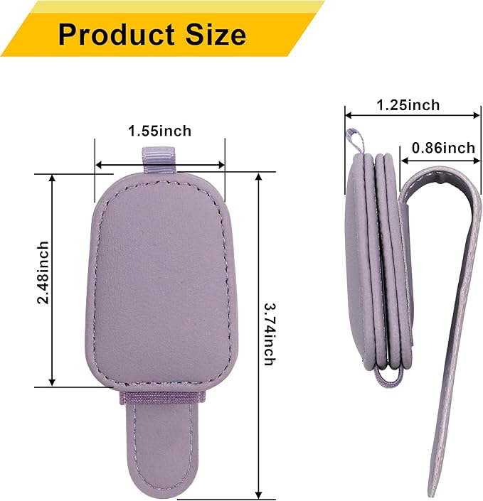 Yuoyar Sunglass Holder for Car, Magnetic Leather Sunglasses Holder and Ticket Card Clip, Car Visor Accessories, 2 Packs (Purple)