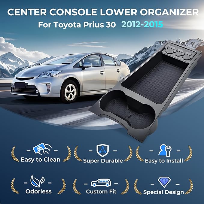 Center Console Organizer Lower Tray for Toyota Prius 30 2015 2014 2013 2012 (Not Fit Prius V), Durable ABS Plastic Under Center Console Storage Box Interior Accessories for 2012-2015 Prius