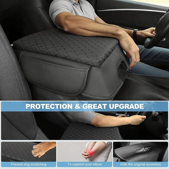 Center Console Cover for Ford F150 2015-2020, F250/F350/F450 2017-2022 & Expedition 2018-2024,Bucket Seat Central Thickened Armrest Box Cushion PU Leather Anti-Scratch Protector Interior Accessory