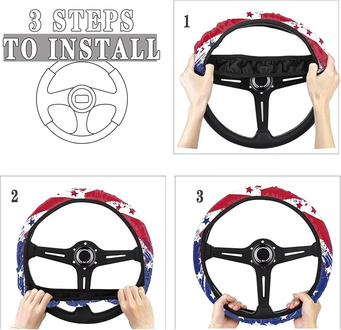 AFPANQZ Elastic Steering Wheel Cover, USA Print Non-Slip Steering Wheel Protective Covers for Women Men Car Accessories Universal 15 Inch Fit Auto, Suvs, Truck