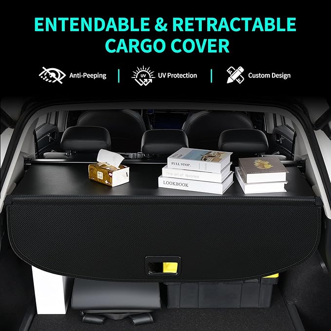 Tecoom Cargo Cover fit for Jeep Cherokee Accessories 2019-2023, Retractable Rear Trunk Cover Luggage Security Shade, Anti-Peeping Privacy Screen Protector, Carbon Fiber Texture