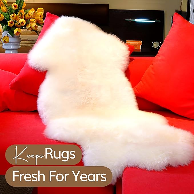 WaySoft Sheepskin Rug Brush with Premium Natural Beech Wood Handle, Restores Softness & Fluff, Gently Removes Dirt, Ideal for Sheepskin Rug Care, Includes Hanging Leather Strap for Easy Storage