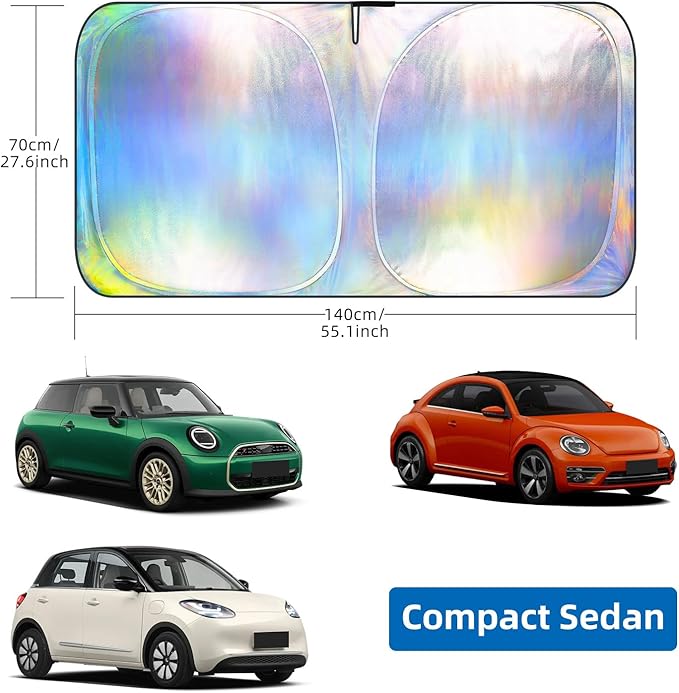 Aokway Car Windshield Sun Shade, Laser Reflective Windshield Sunshade | Heat & UV Blocker for Cars, SUVs, Trucks | Flexible Steel Wire Frame,Double Thickened, Foldable Design