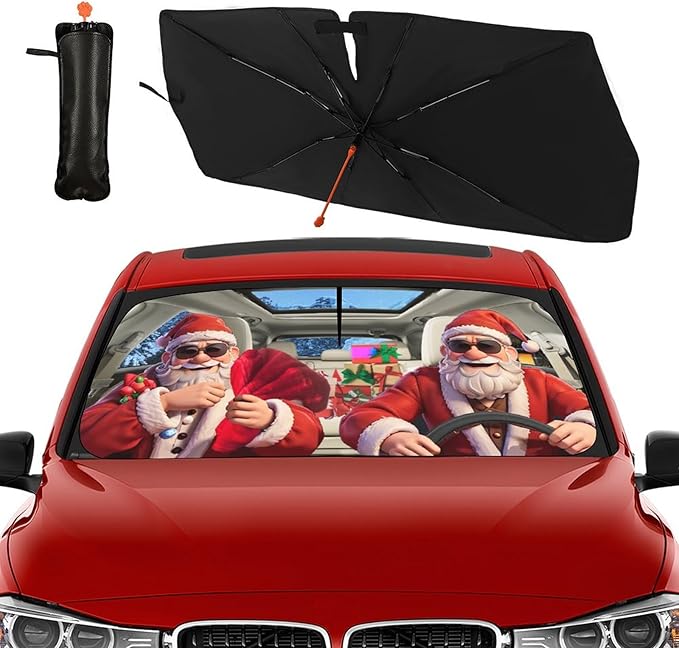 Socira Christmas Car Windshield Sunshade Umbrella Foldable Visor Umbrella Sun Shade Cover Sunshade Front Window Cover Car Accessories Blocks Uv Rays (57" X 30")