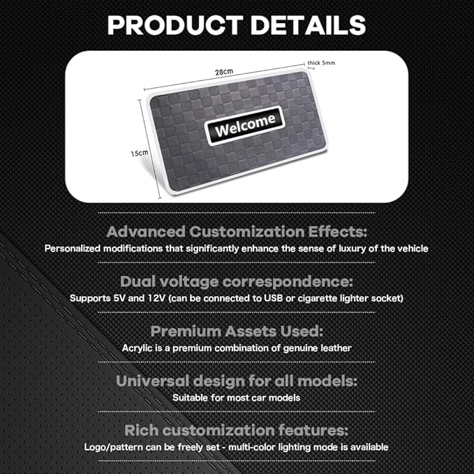 Car LED Lights for Floor Mats, Interior Car LED Strip Lights with App Control, Luminous Ambient Neon Lighting Kits, Universal Automotive Floor Mats (Plaid - USB, 4)