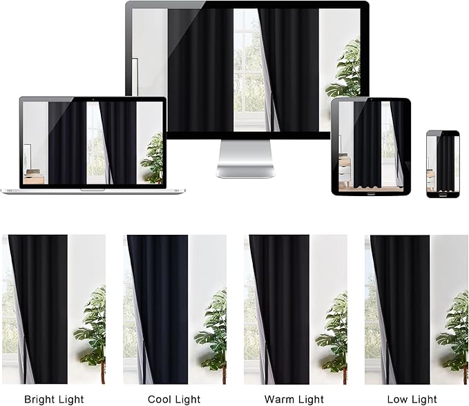 XWZO 100% Blackout Curtains with Tiebacks- Heat and Full Light Blocking Window Panels with Grommets & Thermal Insulated Draperies for Wide Large Window, Black, W60 x L84, Set of 2
