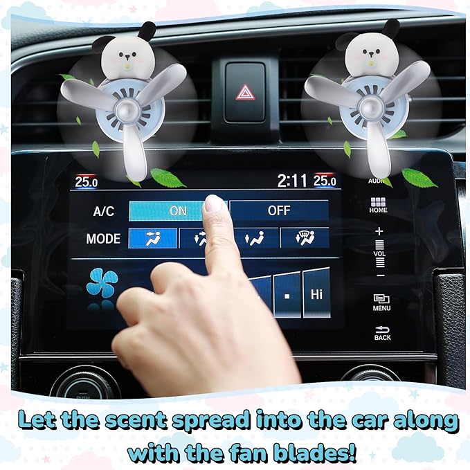 Tallew Car Air Freshener Cute Dog Car Vent Clip Diffuser with Rotating Propeller Outlet Vent 2.5" x 2.4" x 2.1" Easy to Install Included 2 Scents Aroma Tablets Aromatherapy Ornament Auto Accessories