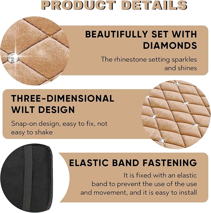 Bling Car Center Console Cover, Soft Fluffy Armrest Seat Box Cushion Pad, Crystal Diamond Arm Rest Protection Mat, Automotive Interior Decoration Accessories for Most Vehicles (Beige)
