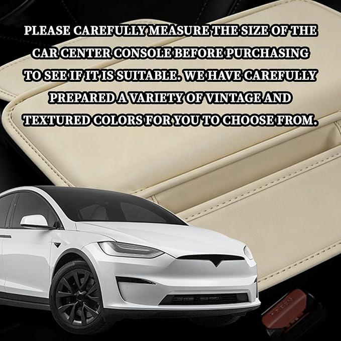 Car Center Console Cover Arm Rest Cover Pad for Car Armrest Box, Middle Console Covers Leather Armrest Box Mat Pad Protector Cushion with 2 Storage Bags for Cars Interior Accessories(Beige)