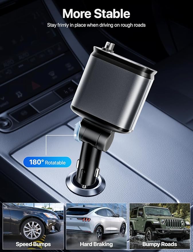 Retractable Car Charger with Starlight, 66W Starlight in Car roof 4 in 1 Retractable Car Phone Charger Adapter, Fast Charging USB C Cable, Compatible with iPhone 17/16/15/14/13/12