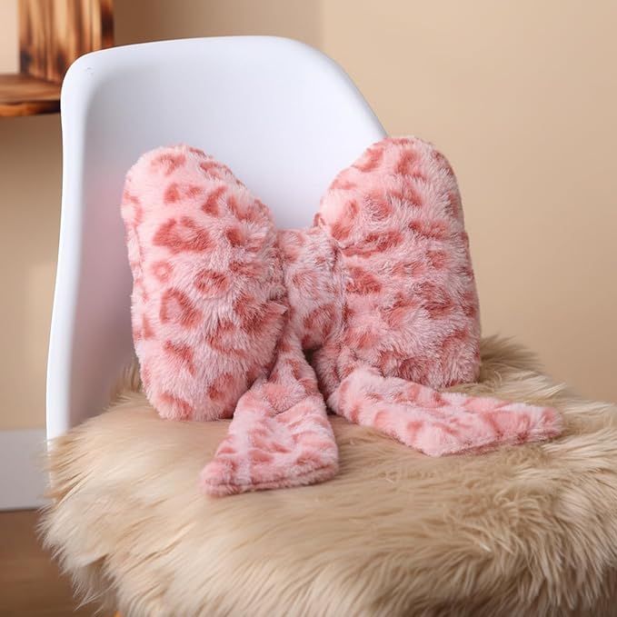 Macarrie 2 Pcs Car Neck Pillow Plush Butterfly Bow Car Headrest Pillow Comfortable Seat Neck Support Cute Head Rest Accessories for Driving Travel Driver Chair Girl Style Interior Decor (Pink Leopard)