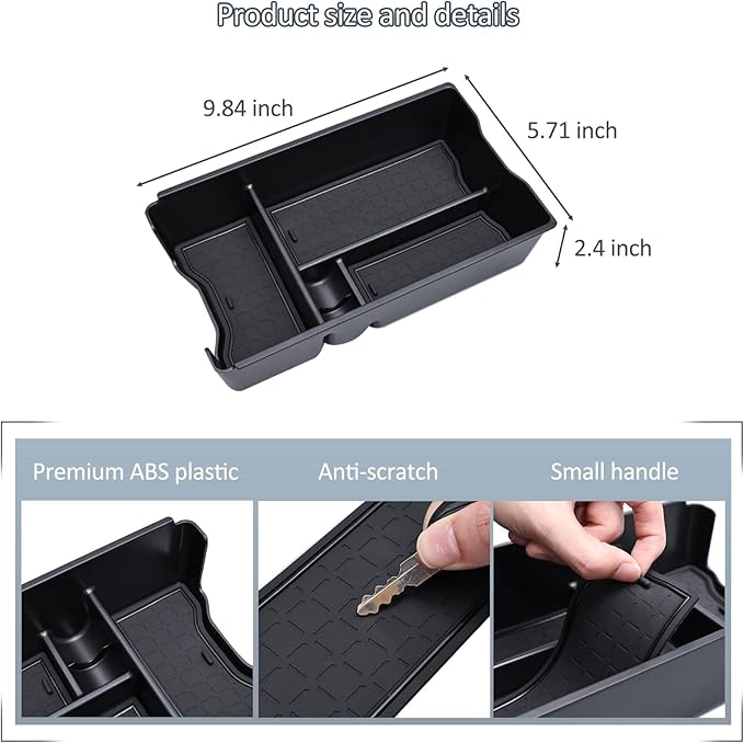 JDMCAR Center Console Organizer Compatible with 2026 Toyota Rav4, Insert ABS Secondary Storage Tray with Non-Slip Silicone Liner for RAV-4 Interior Accessories