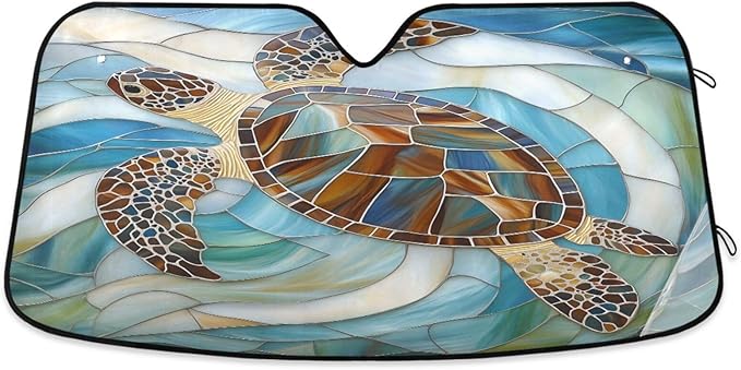 Sea Turtle Glass Ocean Windshield Sunshade Car Sun Shade Front Window Shade for Truck SUV Blocks UV Rays Sun Reflector Visor Protector Accordion Folding