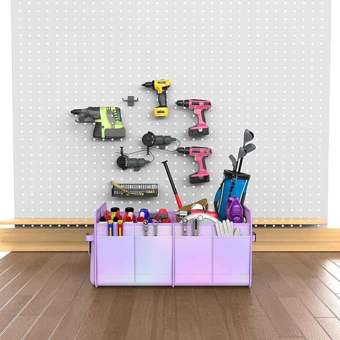 titiyiof Trunk Organizer For Suv&Sedan,Car Organizers&Storage,Waterproof Collapsible & Adjustable Straps,70L Sturdy Car Organization for Car Accessories,Tools,Sundries,2-3Compartment(Colorful Purple)