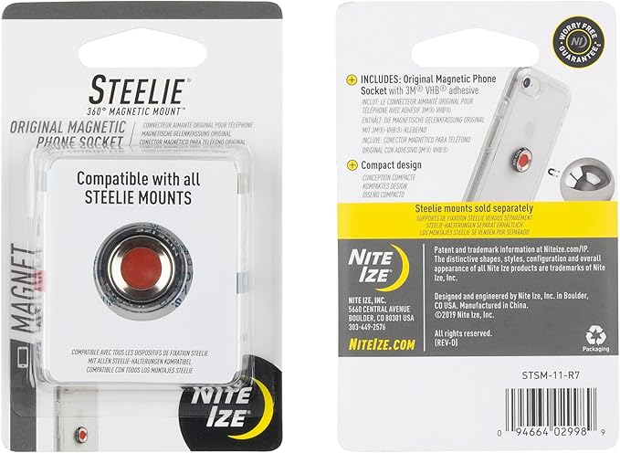 Nite Ize Steelie Magnetic Phone Socket - Additional Magnetic Cell Phone Socket Mount for Steelie Phone Mounting Systems - Simple Adhesive Socket Compatible with Steelie Phone Holders