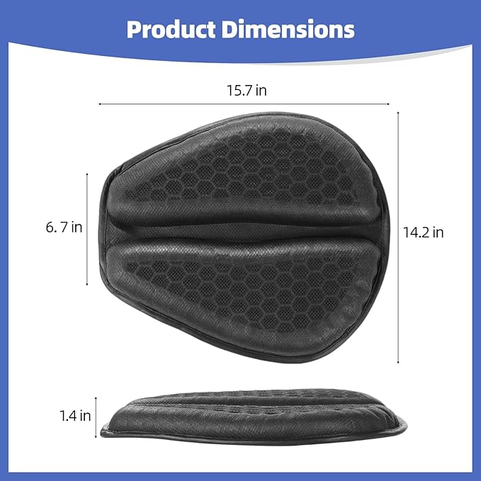 OMISTAR Motorcycle Seat Cushion, Shock Absorbing Gel Seat Pad with 3D Honeycomb Design, Breathable Cooling Pad, Anti-Slip & Foldable Seat Cushion Pad, Fits Most Motorcycles Long Rides