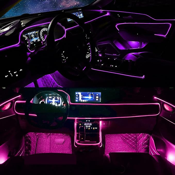 DEHERANE Interior Car LED Strip Lights, RGB 6 in 1 Ambient Lighting Kits with 315 inches Fiber Optic, 16 Million Colors Car Interior Lights with Wireless APP and Remote Control, Sync to Music