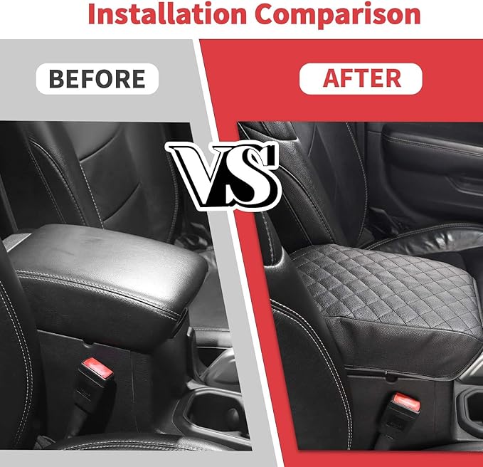 Jimen for JL Armrest Cover, Leather Auto Center Console Cover Arm Rest Cushion Pad Compatible with Jeep Wrangler JL JLU & Jeep Gladiator JT 2018-2024 (Black)