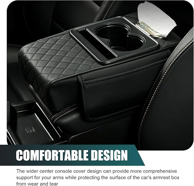 Car Armrest Cushion, Multifunctional Car Center Console Cover, 5-in-1 Automotive Center Console Cover with Storage Box, Cup Holder, Tissue Box and Phone Slot, Universal for Most Cars