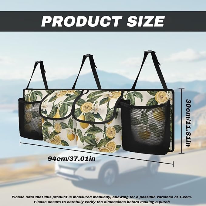 Retro Lemon Trunk Organizer for SUV Back Seat Car Hanging Cargo Storage Bag 4 Pockets Car Accessories for Women Interior