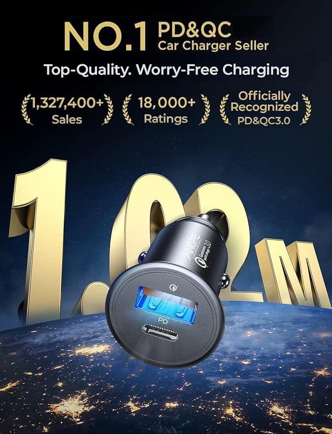 AINOPE 67.5W Car Charger USB C Fast Charge for iPhone 17 Pro Max,PD 45W USB C Car Charger Fast Charging【Mini&Metal】Cigarette Lighter Adapter USB-C Charger for Samsung S26 S25 for iPhone16 15 Mother's