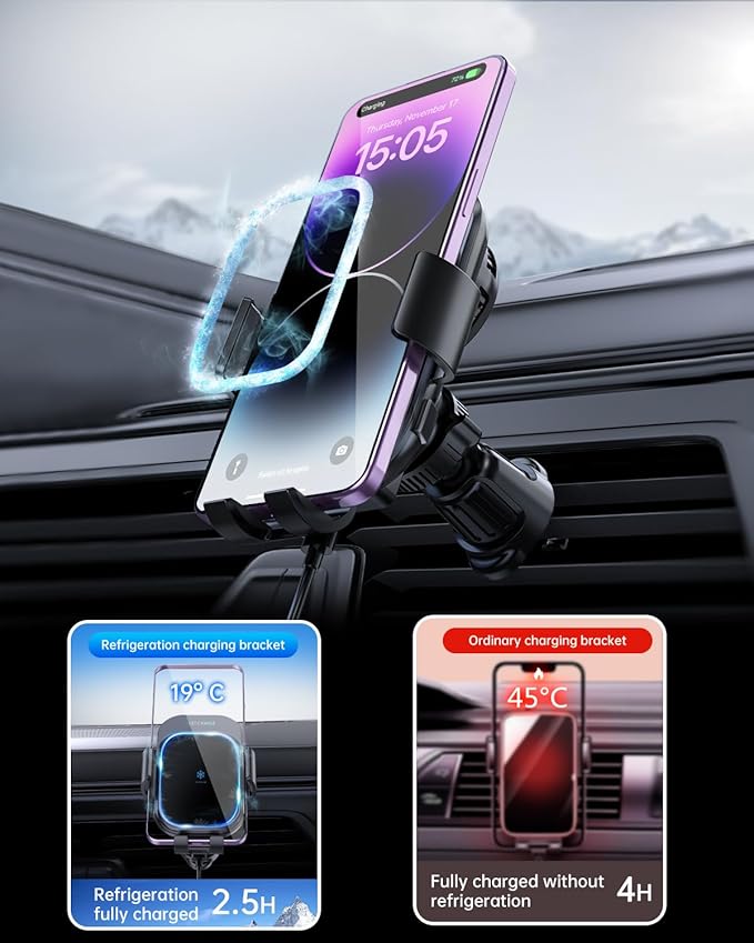 TRON Wireless Car Charger Mount, 15W Fast Charging, Auto-Clamping Dashboard/Windshield/Air Vent Phone Holder for iPhone, Android, not Compatible with Google Pixel