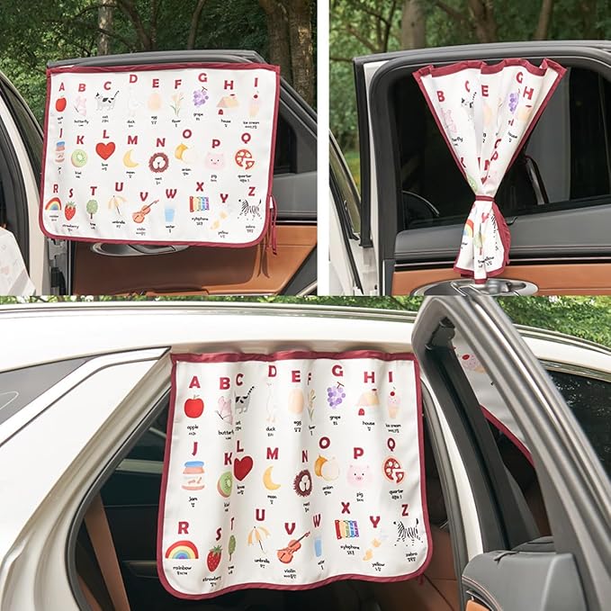Magnetic Car Sun Shade Curtain for Side Window – Sun Blocker and UV Protector for Baby, Kids, and Pets – Universal Fit with Built-in Magnets for Steel-Framed Door (Magnet-New Alphabet)