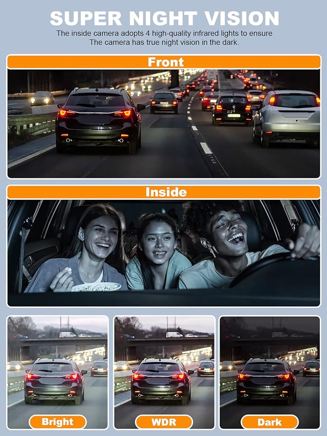 PRUVEEO 360 Degree View 4 Channel Dash Cam Front and Rear Inside Left Right, Dash Camera for Cars with CPL, Built-in GPS WiFi Night Vision, 24/7 Recording Parking Mode Monitor, Free 128G Card