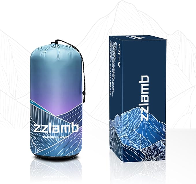 zzlamb Camping Blanket for Cold Weather,Outdoor Puffy Blanket Portable Down Alternative,Windproof Warm Cloak with Snaps,Cozy Quilt Backpacking Picnic RV Travel Plane Car Hammock Beach Climbing