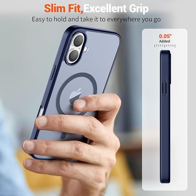 SUPFINE Magnetic for iPhone 16 Plus Case(Compatible with MagSafe) (Military Grade Drop Protection) Slim Translucent Matte Shockproof with Anti-Fingerprint Phone Case,Navy Blue