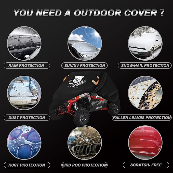 UTV Cover 2 Seater Waterproof Outdoor,Side by Side ATV Covers,Durable Anti-UV All Weather Protection, Compatible with Polaris Ranger General Can-am Defender Pioneer SXS Kawasaki Storage,126"x70"x75"