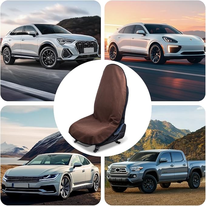 Car Towel Seat Cover, Performance Microfiber Washable Non Slip Vehicle Front Seat Covers, Sweatproof Automotive Interior Chair Protectors, Universal for SUV Automobile Truck (Brown)