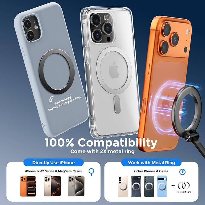 2026 Upgraded Metal Base Vacuum Magnetic Car Phone Holder, 360° Rotatable & Ultra Secure, Super Strong Suction for MagSafe iPhone Android Phone Mount for Car Gym Mirror