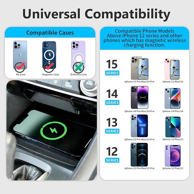 Xipoo Wireless Charger Pad Compatible with 2016-2021 Honda Civic Magnetic Car Wireless Charger Fast Charging Tray Replacement for 2016-2021 Honda Civic Accessories