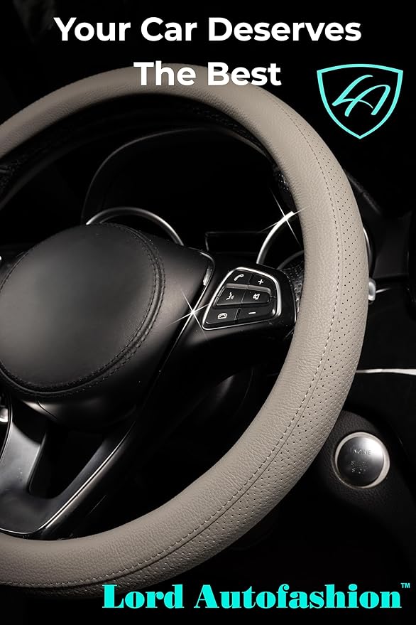 Lord Autofashion Steering Wheel Cover – PU Leather, Non-Slip Rubber Inner, All-Season Comfort – 14.5–15 Inch (Grey 8397)