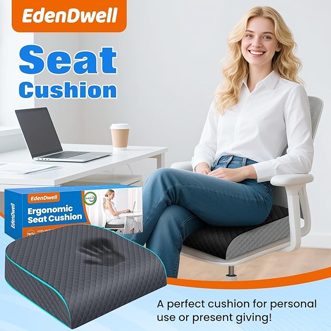 Seat Cushion for Office Chair, Memory Foam Chair Cushions, Car Seat Cushion for Long Sitting, Desk Chair Cushion for Pressure Relief, Non-Slip Bottom, Washable Cover, X-Large, Grey