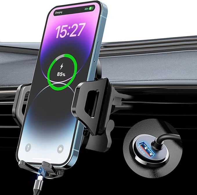 3 in 1 Car Phone Holder Charger Mount, 60W USB C Car Mount Charger Fast Charging for iPhone 14/13/12 + 4FT Type C Cable, Car Accessories, Air Vent Fast Charge Cell Phone Stand Car Mount for iPhone